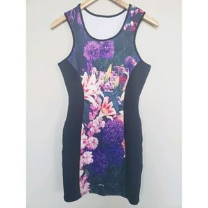 Fitted Black and Floral Print Dress Size Small